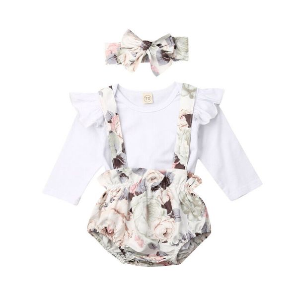 2020 new newborn baby girl clothes solid color long sleeve romper strap flower print short pants headband 3pcs outfits set, White
2020 new newborn baby girl clothes solid color long sleeve romper strap flower print short pants headband 3pcs outfits set, White