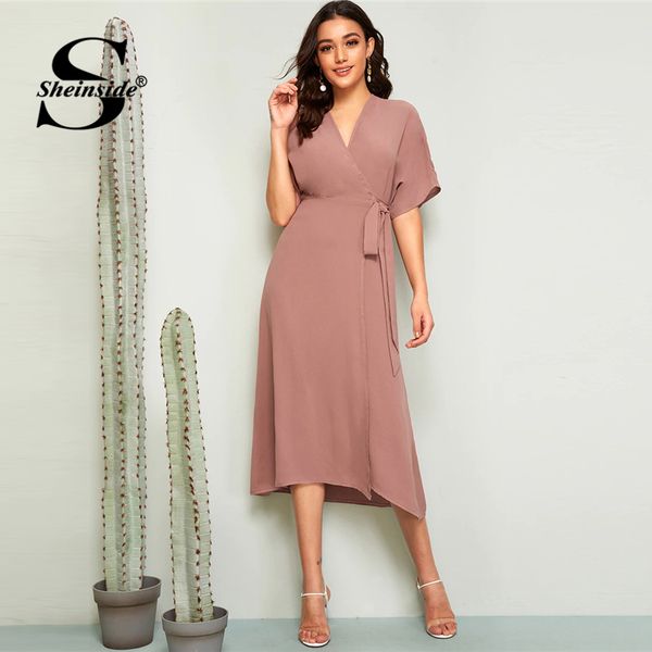 sheinside elegant pink v neck wrap belted dress women 2019 spring half sleeve straight dresses ladies casual solid dress, Black;gray
sheinside elegant pink v neck wrap belted dress women 2019 spring half sleeve straight dresses ladies casual solid dress, Black;gray