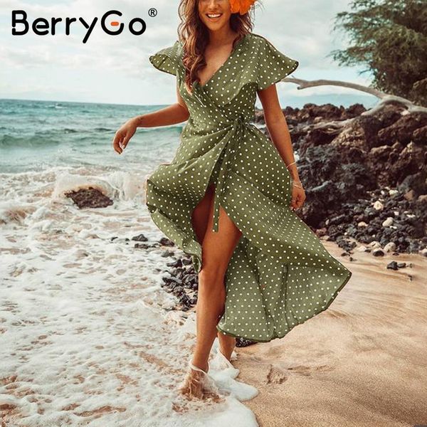 berrygo ruffle v neck polka dot print chiffon dress women beach elegant loose wrap maxi dress sash high waist summer 2019, Black;gray
berrygo ruffle v neck polka dot print chiffon dress women beach elegant loose wrap maxi dress sash high waist summer 2019, Black;gray