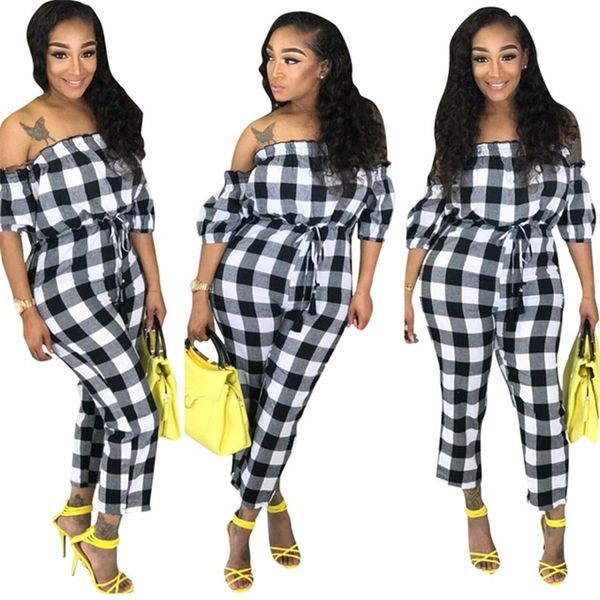 summer women long rompers off shoulder plaid print jumpsuit full length slim party club overalls for women d254, Black;white
summer women long rompers off shoulder plaid print jumpsuit full length slim party club overalls for women d254, Black;white