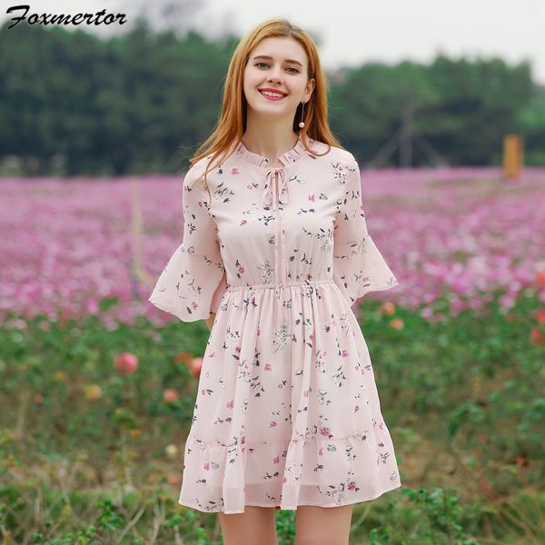 foxmertor summer dress printed chiffon women dresses 2019 boho style sweet ruffles floral short sleeve dress beach vestidos, Black;gray 
foxmertor summer dress printed chiffon women dresses 2019 boho style sweet ruffles floral short sleeve dress beach vestidos, Black;gray