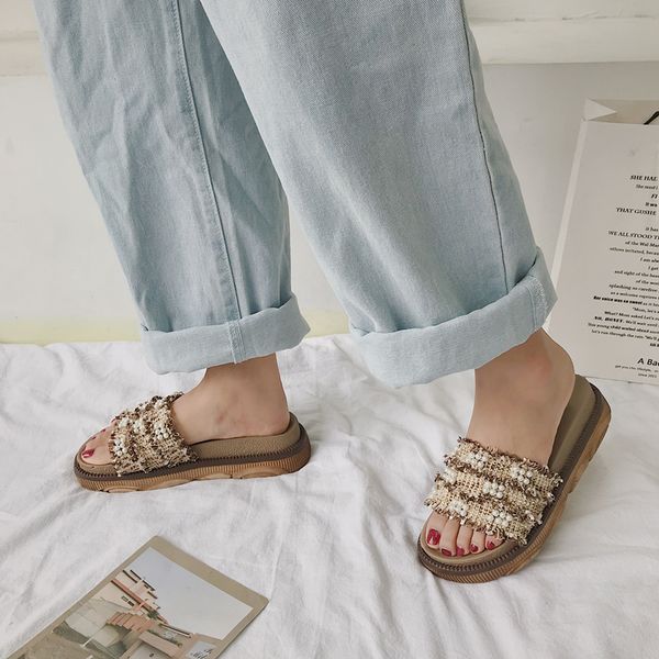 slippers casual low med shoes woman 2020 flock platform string bead slipers women luxury flat soft new fashion rubber slides pu, Black
slippers casual low med shoes woman 2020 flock platform string bead slipers women luxury flat soft new fashion rubber slides pu, Black