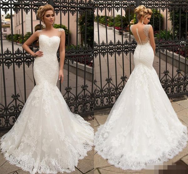 2020 mermaid wedding dresses sheer jewel neck lace applique sweep train custom made beach wedding bridal gown vestido de novia, White
2020 mermaid wedding dresses sheer jewel neck lace applique sweep train custom made beach wedding bridal gown vestido de novia, White