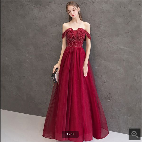2020 robe de soiree wine tulle a line prom dress heavily beading crystals sweetheart neck formal long prom gowns evening dresses, Black;red
2020 robe de soiree wine tulle a line prom dress heavily beading crystals sweetheart neck formal long prom gowns evening dresses, Black;red