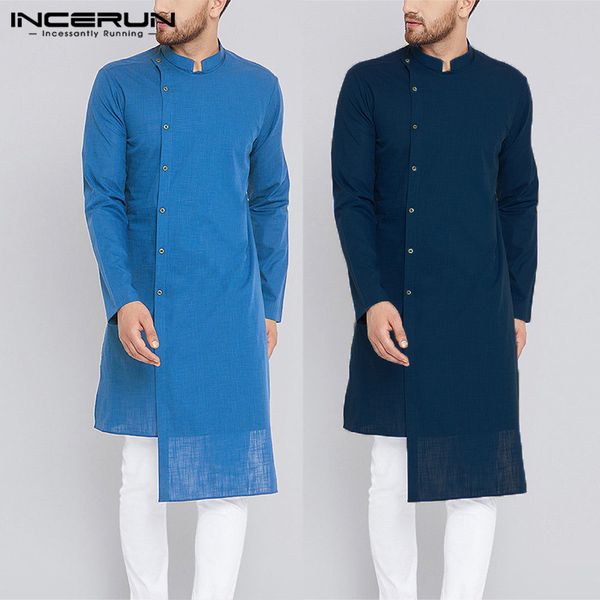 

streetweear kurta suits indian clothes men dress shirts long sleeve mandarin pullovers islamic clothing chemise kurtas kaftan, White;black