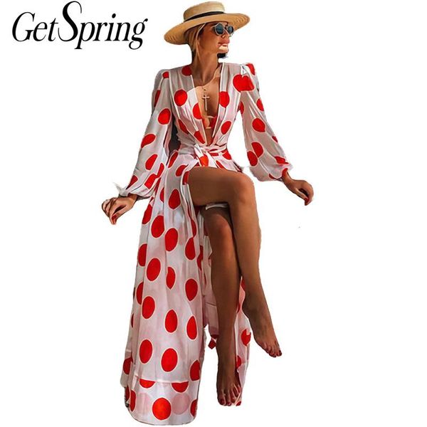 getspring women dress dot print deep v neck bohemia dress long print maxi dresses long sleeve split beach dresses 2020, Black;gray
getspring women dress dot print deep v neck bohemia dress long print maxi dresses long sleeve split beach dresses 2020, Black;gray