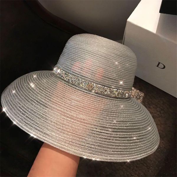 summer metalic straw hat women wide brim sun protection beach hat 2020 new shiny floppy foldable sun panama caps for ladies, Blue;gray
summer metalic straw hat women wide brim sun protection beach hat 2020 new shiny floppy foldable sun panama caps for ladies, Blue;gray