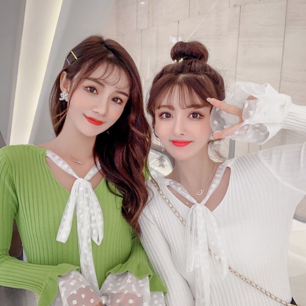 sweet v neck knitted sweater jumpers women patchwork mesh long ruffles flare sleeve knit sweaters pullovers for girls, White;black
sweet v neck knitted sweater jumpers women patchwork mesh long ruffles flare sleeve knit sweaters pullovers for girls, White;black