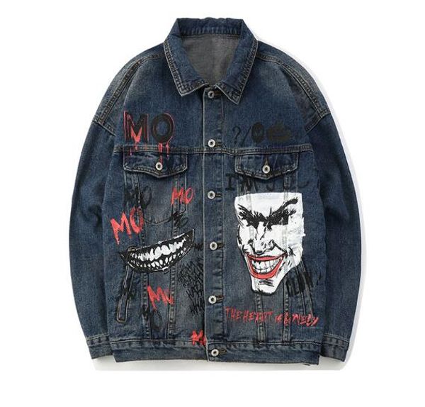 men's joker printed denim jackets 2019 autumn hip hop casual cotton jean jacket male fashion swag streetwear coats, Black;brown
men's joker printed denim jackets 2019 autumn hip hop casual cotton jean jacket male fashion swag streetwear coats, Black;brown