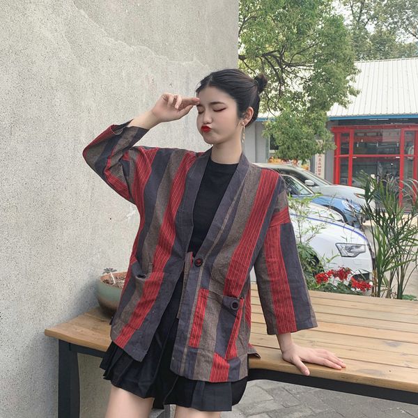 women's clothing vintage striped loose coats and jackets women three quarter thin jackets harajuku kimono cardigan new summer bf, Black;brown
women's clothing vintage striped loose coats and jackets women three quarter thin jackets harajuku kimono cardigan new summer bf, Black;brown