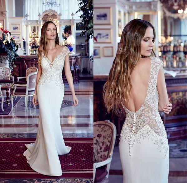 fantastic designed sheath wedding dresses deep v neck long bridal gown mermaid open back appliques sequins vestido de novia, White
fantastic designed sheath wedding dresses deep v neck long bridal gown mermaid open back appliques sequins vestido de novia, White