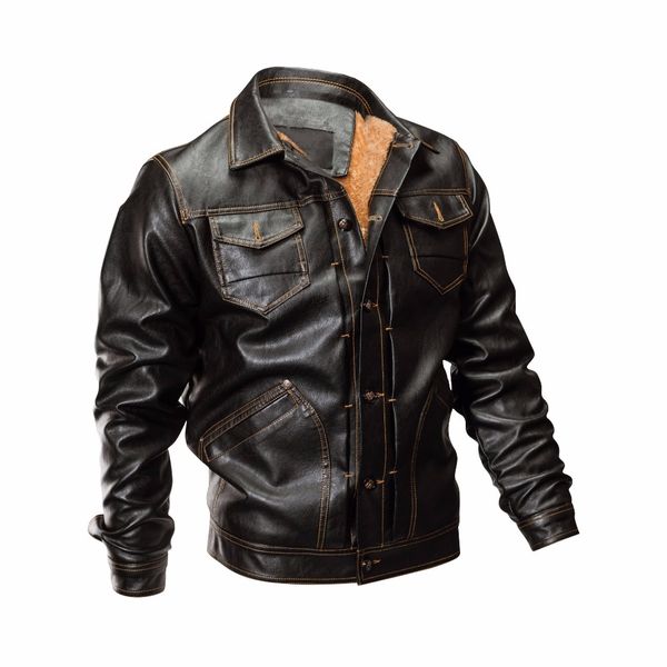 winter leather jacket men thick warm wool liner pu leather coat men single breasted turn-down collar windbreaker biker jacket, Black 
winter leather jacket men thick warm wool liner pu leather coat men single breasted turn-down collar windbreaker biker jacket, Black