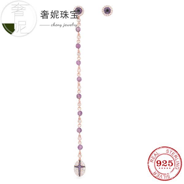 store sterling silver long earrings asymmetric gold purple beads chain stud earrings for women jewelry gift