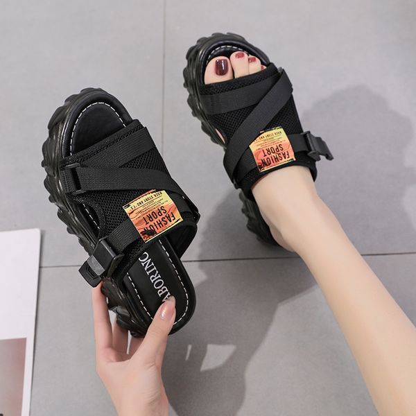 fashion 2020 women platform slippers mesh breathable personality buckle light solid color ladies leisure trend slippers, Black
fashion 2020 women platform slippers mesh breathable personality buckle light solid color ladies leisure trend slippers, Black