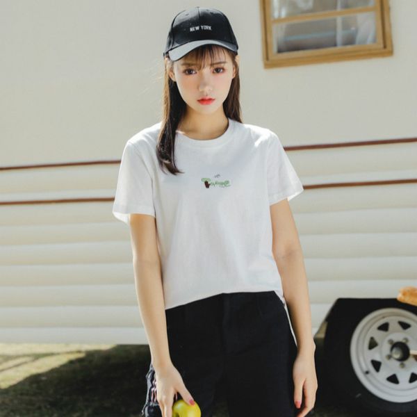casual summer small tree letter embroidered o neck short-sleeve women t-shirt korean 2019, White
casual summer small tree letter embroidered o neck short-sleeve women t-shirt korean 2019, White