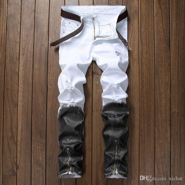 mens distressed ripped white black zipper jeans slim fit designer straight leg biker contrast color denim pants streetwear jb18730, Blue
mens distressed ripped white black zipper jeans slim fit designer straight leg biker contrast color denim pants streetwear jb18730, Blue