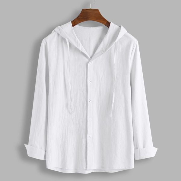 men autumn casual long sleeve solid color button down hooded simple loose male, White;black
men autumn casual long sleeve solid color button down hooded simple loose male, White;black