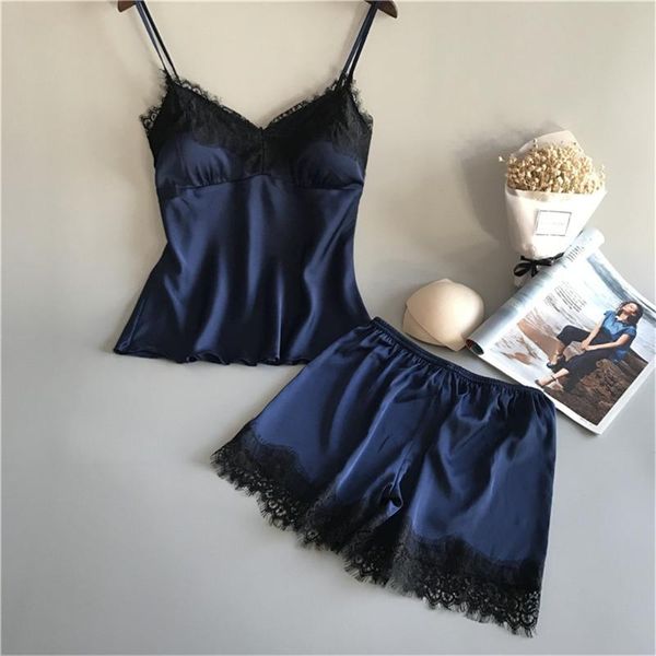 women pajamas satin sleepwear pajamas silk home wear lace chest pads spaghetti strap sleep lounge pyjama home clothing for, Blue;gray
women pajamas satin sleepwear pajamas silk home wear lace chest pads spaghetti strap sleep lounge pyjama home clothing for, Blue;gray