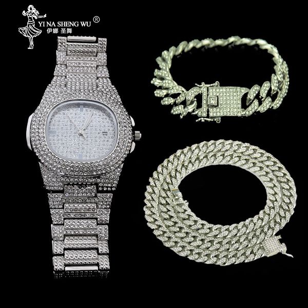 necklace +watch+bracelet set hip hop miami curb cuban chain gold color full iced out paved rhinestones cz bling jewelry for men, Silver
necklace +watch+bracelet set hip hop miami curb cuban chain gold color full iced out paved rhinestones cz bling jewelry for men, Silver