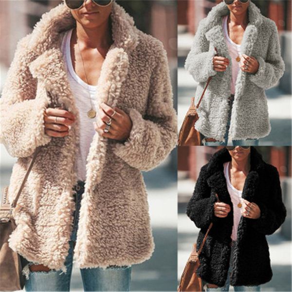 turn down collar faux fur teddy bear coat jacket women open stitch coat female long sleeve fuzzy outwear black grey pockets
turn down collar faux fur teddy bear coat jacket women open stitch coat female long sleeve fuzzy outwear black grey pockets