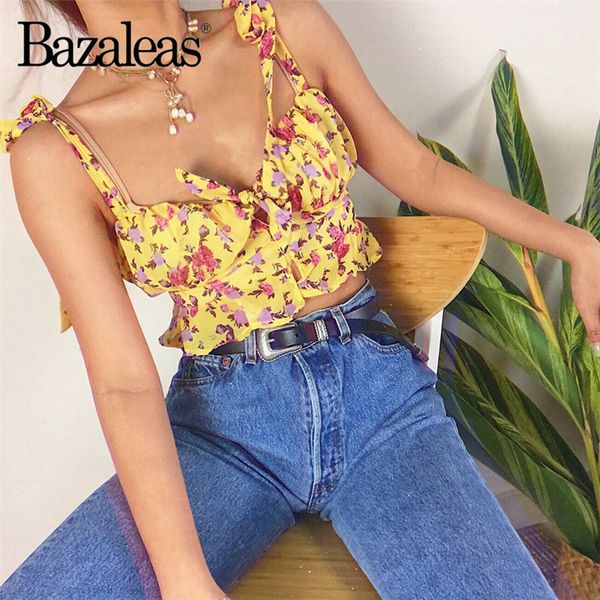 bazaleas выдалбливают женщины crop tops желтый цветочный принт спагетти ремень tie женщин бретели моды обрезанные падение груза, White
bazaleas выдалбливают женщины crop tops желтый цветочный принт спагетти ремень tie женщин бретели моды обрезанные падение груза, White