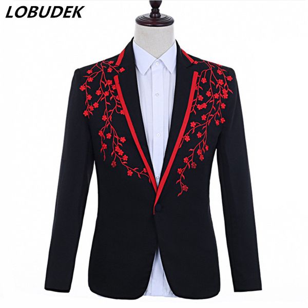 2 style applique design men's suit jacket fashion wedding groom black-red floral blazer party nightclub singer slim coat costume, White;black
2 style applique design men's suit jacket fashion wedding groom black-red floral blazer party nightclub singer slim coat costume, White;black