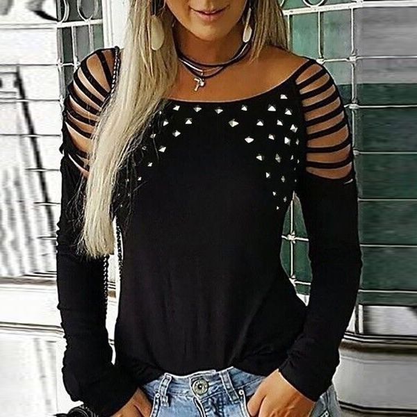 2019 new long sleeve o-neck shirt for women fashion sequins female plus size 5xl shirts casual hollowed out pullover blouse, White
2019 new long sleeve o-neck shirt for women fashion sequins female plus size 5xl shirts casual hollowed out pullover blouse, White