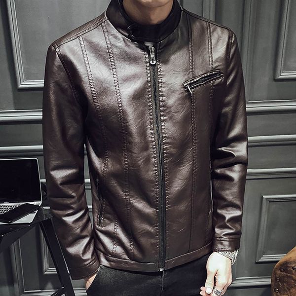 men leather jas brand slender stand biker motorbike jas men men's overwear pu leather men's clothing, Black
men leather jas brand slender stand biker motorbike jas men men's overwear pu leather men's clothing, Black
