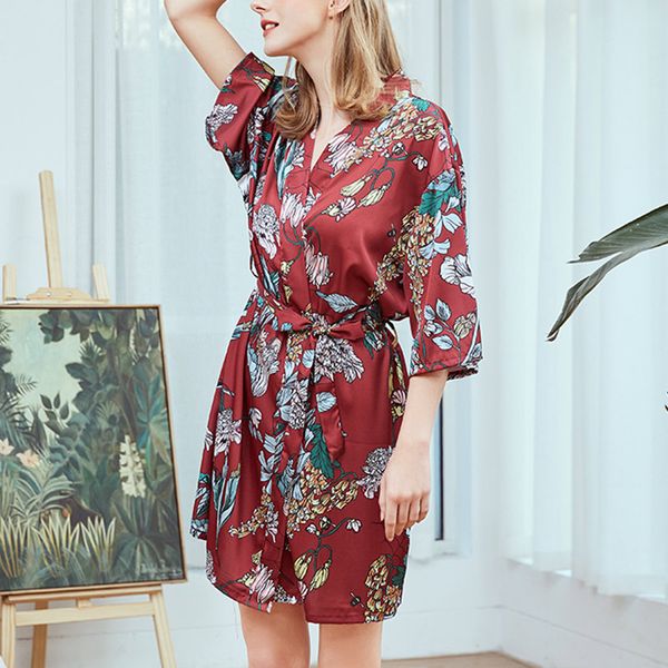 women's spring summer silk gown set casual loose thin section short printed pattern half sleeves cardigan pajamas with belts, Black;red
women's spring summer silk gown set casual loose thin section short printed pattern half sleeves cardigan pajamas with belts, Black;red
