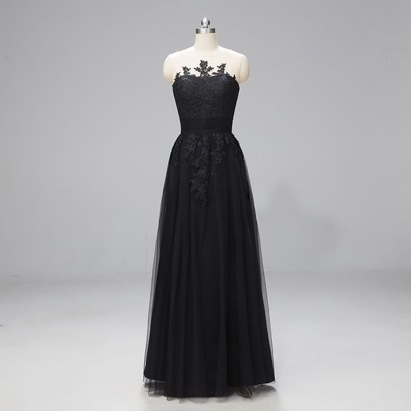 sheer jewel neck tulle long formal evening dresses with lace appliques black prom gowns floor length, Black;red
sheer jewel neck tulle long formal evening dresses with lace appliques black prom gowns floor length, Black;red