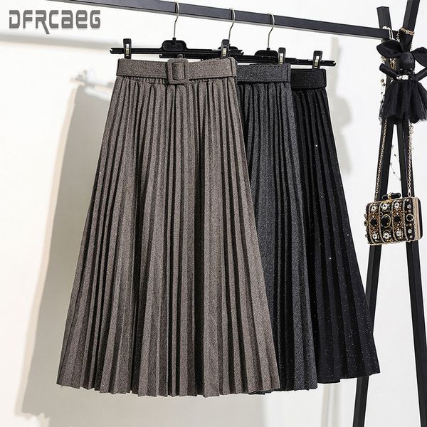 new autumn elastic waist women long skirt with belt 2019 winter black a-line female skirt solid pleated skirt korea style femme
new autumn elastic waist women long skirt with belt 2019 winter black a-line female skirt solid pleated skirt korea style femme