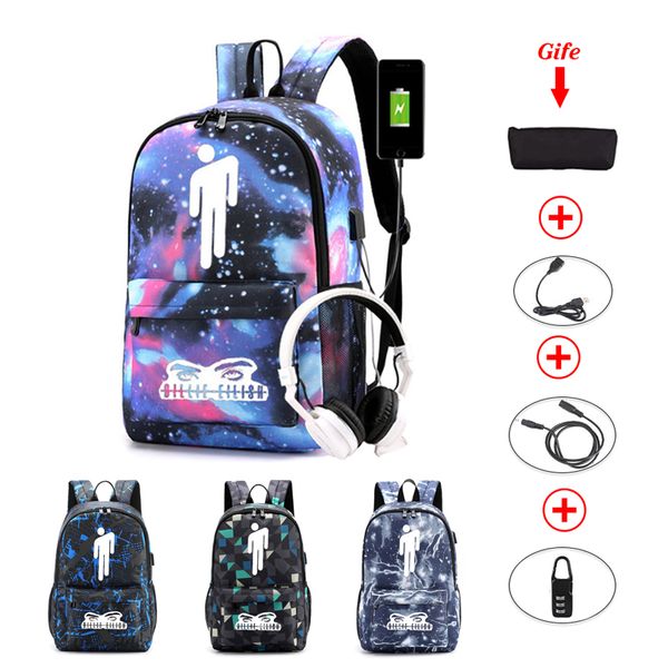 billie eilish new backpack women/men's luminous school bags usb laptravel backpack charging anti theft waterproof canvas bag
billie eilish new backpack women/men's luminous school bags usb laptravel backpack charging anti theft waterproof canvas bag