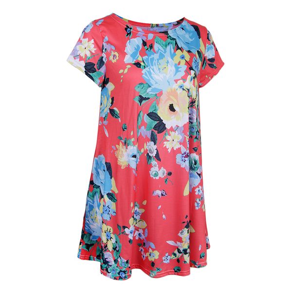 women's floral printed round neck short sleeves loose slim fit swing mini dress, White;black
women's floral printed round neck short sleeves loose slim fit swing mini dress, White;black