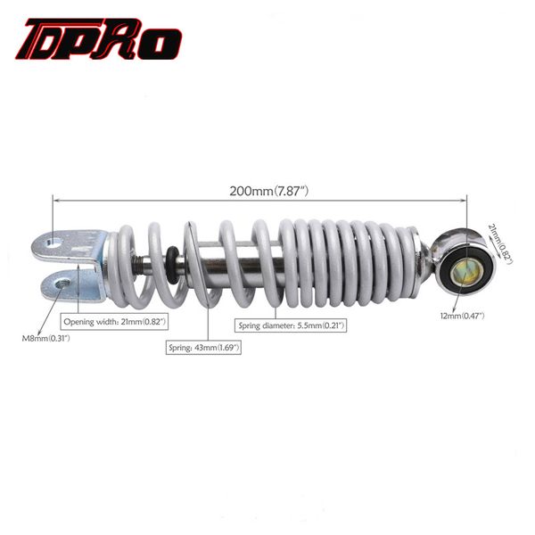 tdpro 7.87" 250lb 200mm motorcycle white rear absorber suspension oil filled for 4 stroke mobility scooter mini dirt bike
tdpro 7.87" 250lb 200mm motorcycle white rear absorber suspension oil filled for 4 stroke mobility scooter mini dirt bike