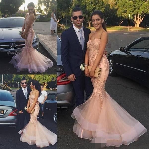blush pink mermaid prom dresses sweetheart neckline lace applique beaded tiered custom made floor length gradution evening party gowns, Black
blush pink mermaid prom dresses sweetheart neckline lace applique beaded tiered custom made floor length gradution evening party gowns, Black