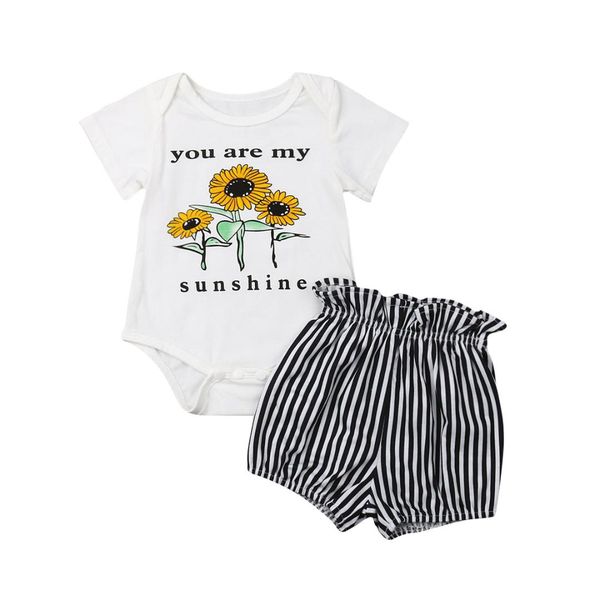 2pcs infant kids baby girl short sleeve sunflower bodysuit striped shorts pant bottom outfits summer clothes set, White
2pcs infant kids baby girl short sleeve sunflower bodysuit striped shorts pant bottom outfits summer clothes set, White