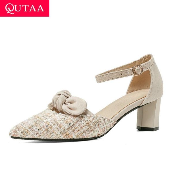 dress shoes qutaa 2021 square heel flock cloth elegant women single butterfly-knot pointed toe buckle hollow ladies pumps size 34-43, Black
dress shoes qutaa 2021 square heel flock cloth elegant women single butterfly-knot pointed toe buckle hollow ladies pumps size 34-43, Black