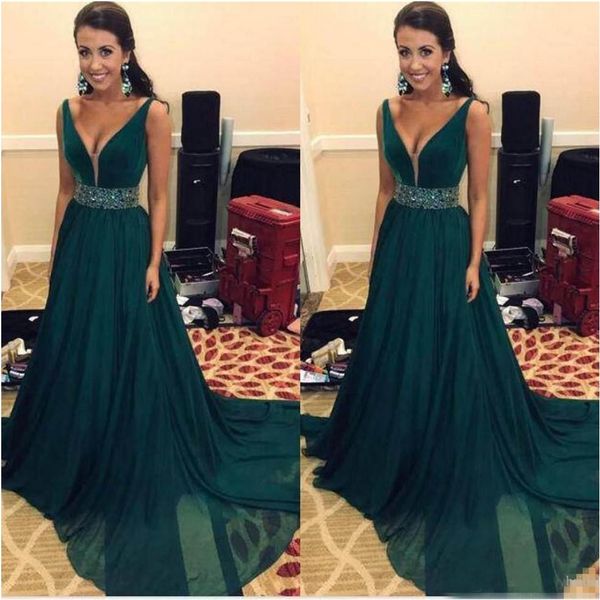 dark green prom dresses 2020 chiffon beaded waist v neck sweep train ruched pleats custom made evening party gowns formal occasion wear, Black
dark green prom dresses 2020 chiffon beaded waist v neck sweep train ruched pleats custom made evening party gowns formal occasion wear, Black