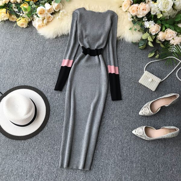 women o neck hit color pachwork sheath slim knit dresses o neck long sleeve knitted dress vestidos, Black;gray
women o neck hit color pachwork sheath slim knit dresses o neck long sleeve knitted dress vestidos, Black;gray