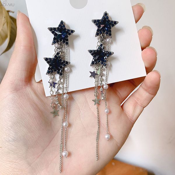 aomu 2019 new korean fashion dark blue crystal star long metal chain tassel statement drop earrings for women girl party wedding, Silver
aomu 2019 new korean fashion dark blue crystal star long metal chain tassel statement drop earrings for women girl party wedding, Silver