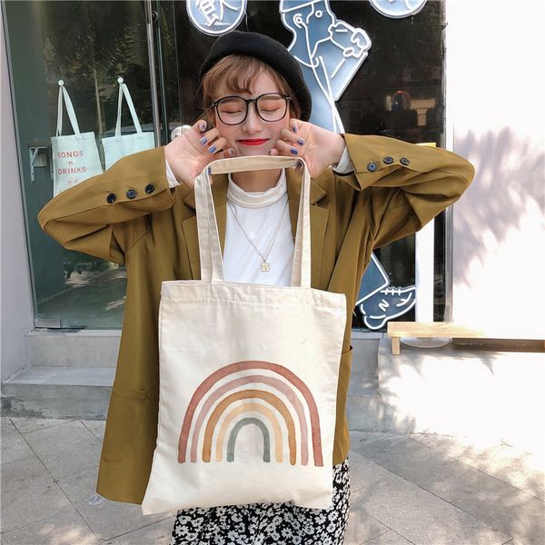 rainbow canvas bag women's casual shoulder bags lady handbag reusable large capacity tote bags student book bag
rainbow canvas bag women's casual shoulder bags lady handbag reusable large capacity tote bags student book bag