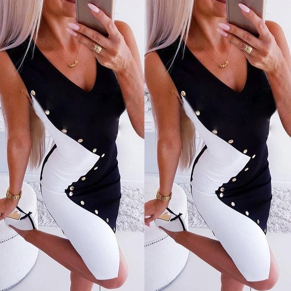 office lady women dress black and white v neck sleeveless bodycon party dresses mini vestidos elegant ell, Black;gray
office lady women dress black and white v neck sleeveless bodycon party dresses mini vestidos elegant ell, Black;gray