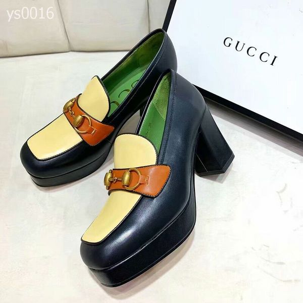 2019 high-end high heels genuine platform high-heeled platform women's shoes horse buckle color matching single shoes one foot small sh, Black
2019 high-end high heels genuine platform high-heeled platform women's shoes horse buckle color matching single shoes one foot small sh, Black