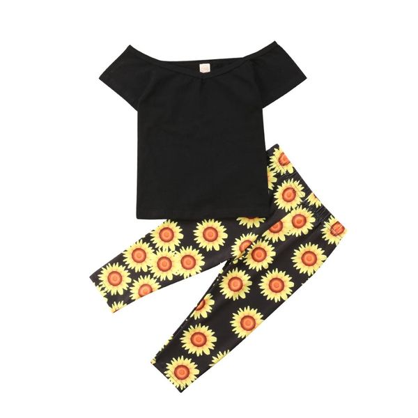 2018 new summer fashion toddler baby girls clothes sets 2pcs off shoulder black t-shirts sunflowers print pants 6m-5y, White
2018 new summer fashion toddler baby girls clothes sets 2pcs off shoulder black t-shirts sunflowers print pants 6m-5y, White
