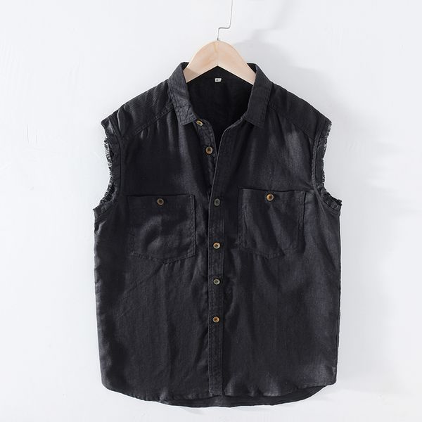 pure linen sleeveless casual shirts men's black fashion retro make old burr turn-down collar double pocket clothingy2550, White;black
pure linen sleeveless casual shirts men's black fashion retro make old burr turn-down collar double pocket clothingy2550, White;black