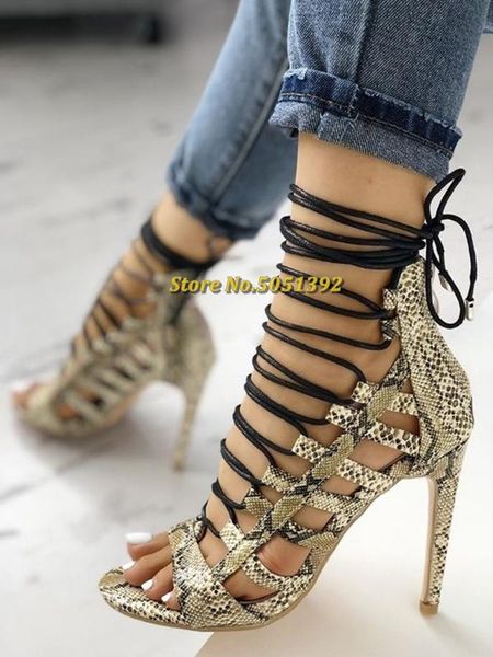 women gladiator shoes hollow multi-strap snake skin lace up sandals cut out cover heel stiletto shoes high summer booties, Black
women gladiator shoes hollow multi-strap snake skin lace up sandals cut out cover heel stiletto shoes high summer booties, Black