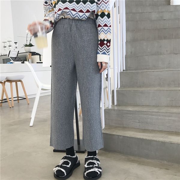 women high waist knitted pants autumn winter solid color 2019 vintage broad leg trousers ankle length female thicken casual pant, Blue
women high waist knitted pants autumn winter solid color 2019 vintage broad leg trousers ankle length female thicken casual pant, Blue