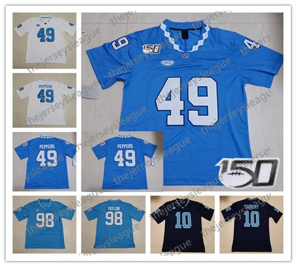 ncaa 2019 north carolina tar heels #49 julius peppers 98 lawrence taylor 87 brandon tate 150th blue black white vintage football jersey 
ncaa 2019 north carolina tar heels #49 julius peppers 98 lawrence taylor 87 brandon tate 150th blue black white vintage football jersey
