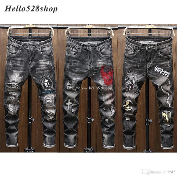 hello528shop classic vintage men's embroidered hole patch jeans youth straight slim spider print scraping long trousers pants, Blue
hello528shop classic vintage men's embroidered hole patch jeans youth straight slim spider print scraping long trousers pants, Blue