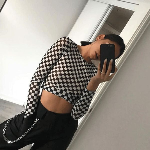 black and white plaid print womens designer tshirts slim panelled pullover long sleeve womens tees casual females clothing
black and white plaid print womens designer tshirts slim panelled pullover long sleeve womens tees casual females clothing